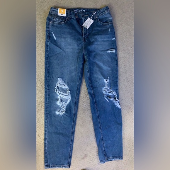 Dark Blue Ripped Mom Jeans - Picture 1 of 6